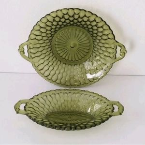Indiana Green Glass Relish Set MCM